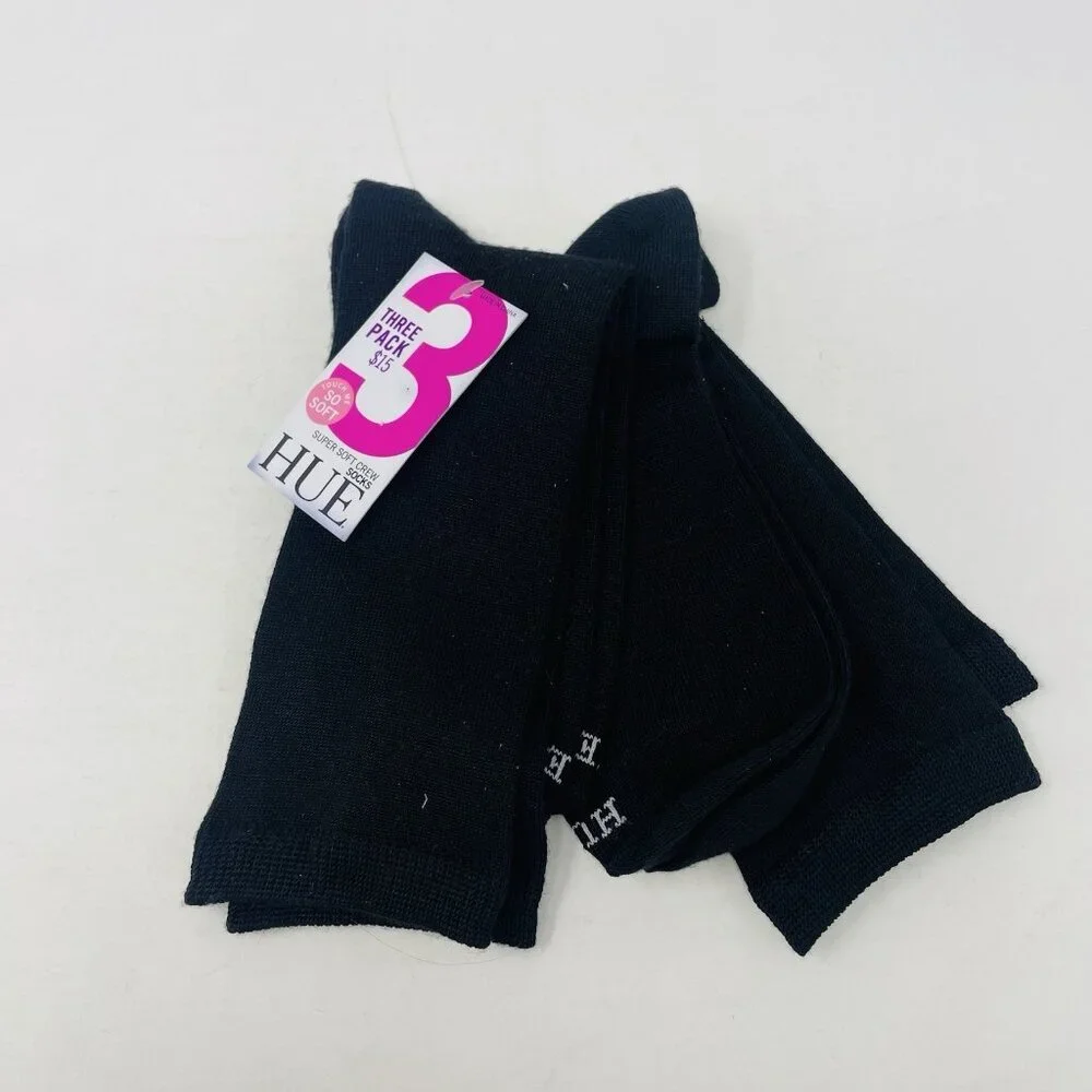 Hue Womens One Size Fits Most 2 Pack Super Soft Crew‎ Socks in Black U20742 699